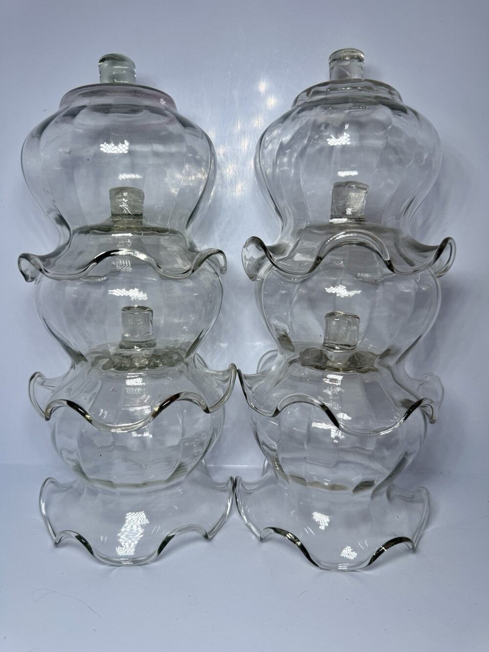 Vintage Homco Home Interiors 6 Clear Ruffled Glass Peg Votive Candle Holders 4”
